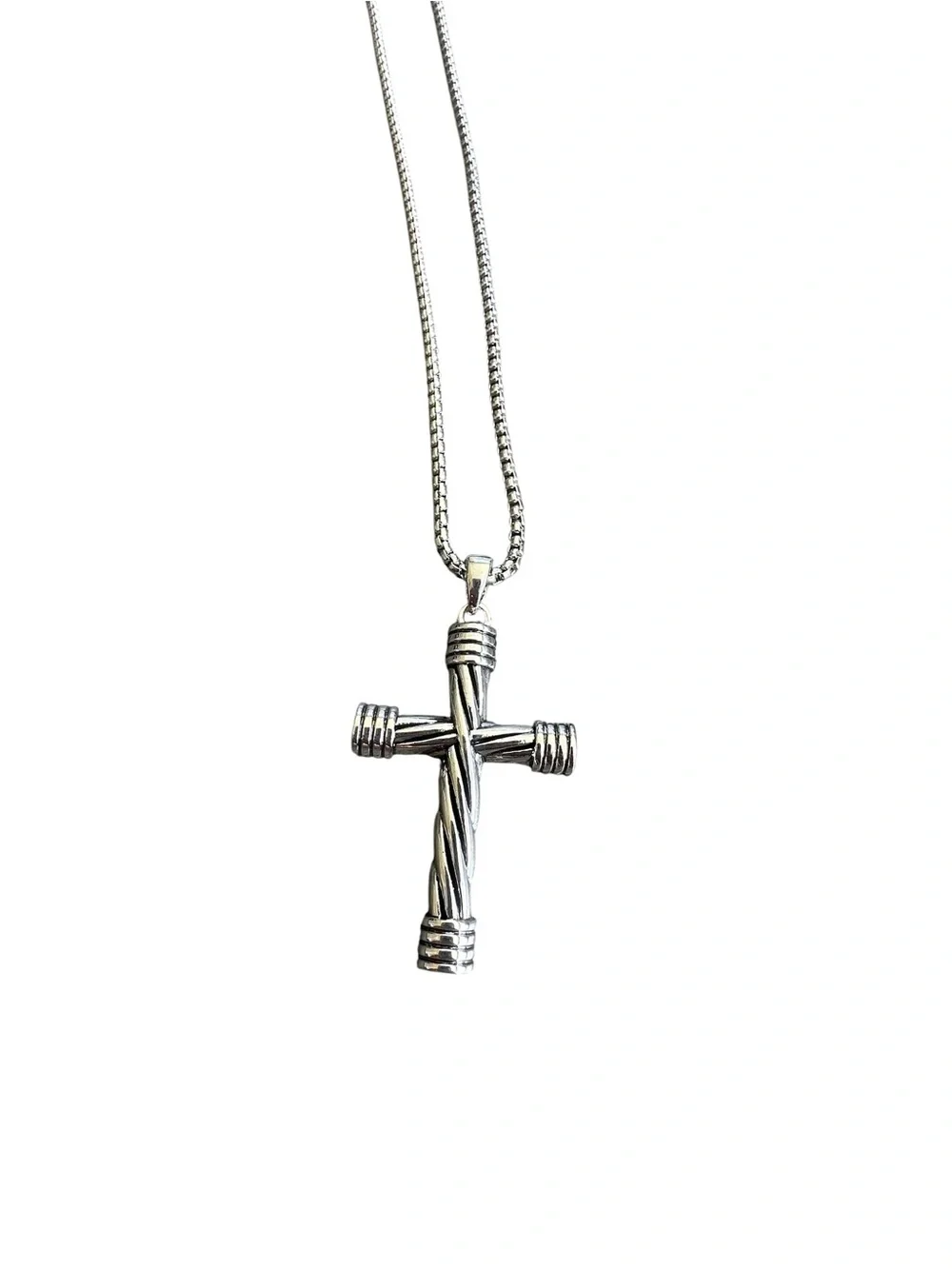 Unisex Silver Cross Pendant Long Style Chain Necklace